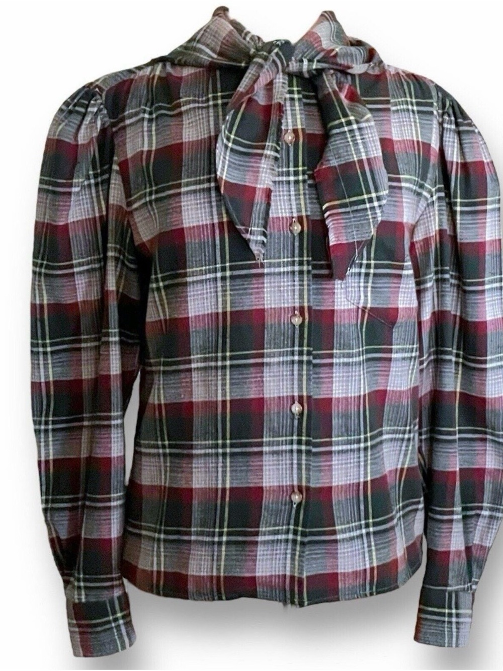Polo by Ralph Lauren Red and Black Plaid Tie-Neck Button Down Shirt